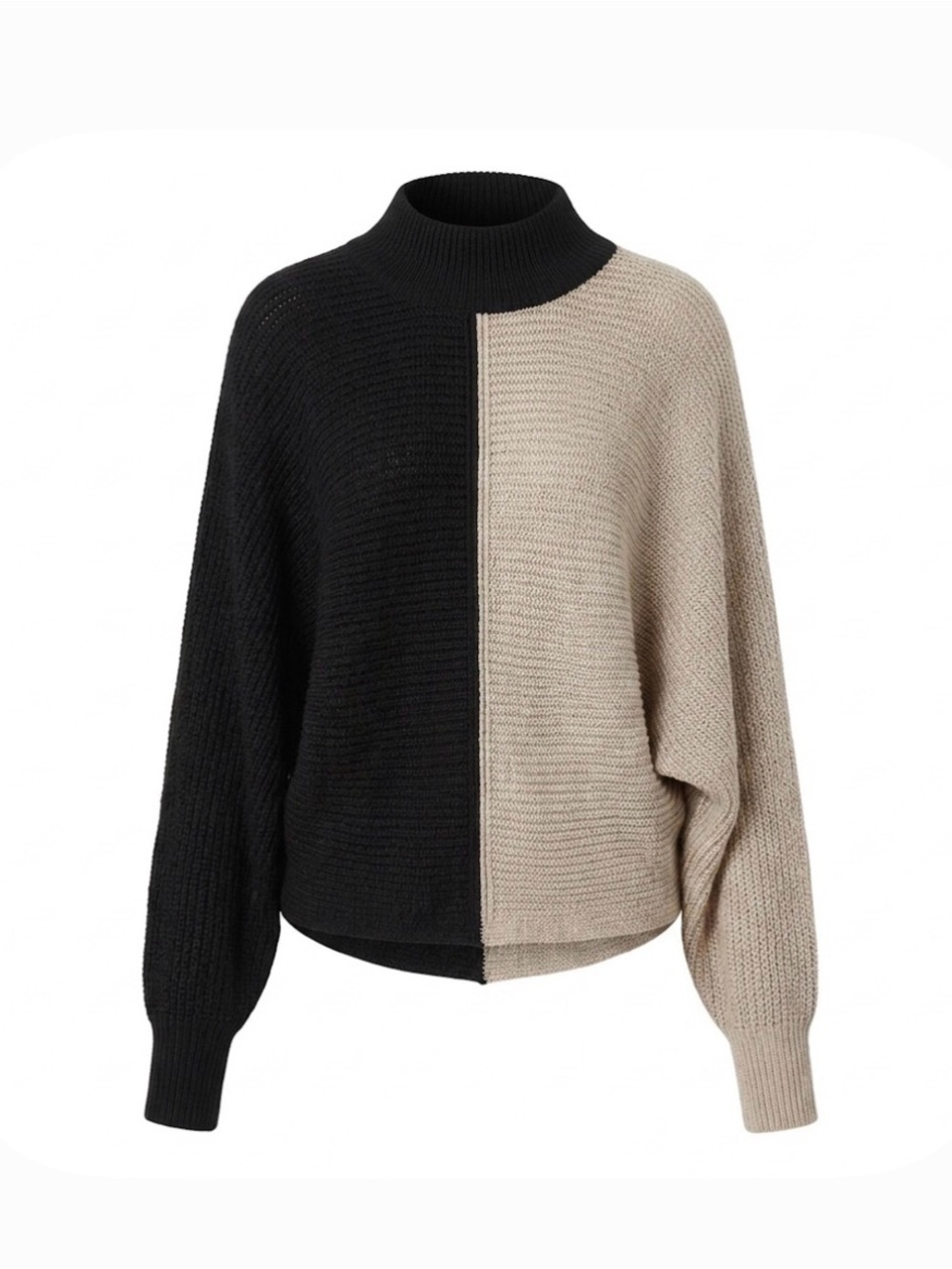 Two-tone Knit Sweater, Dolman Sleeve, Women’s M, Black Tan